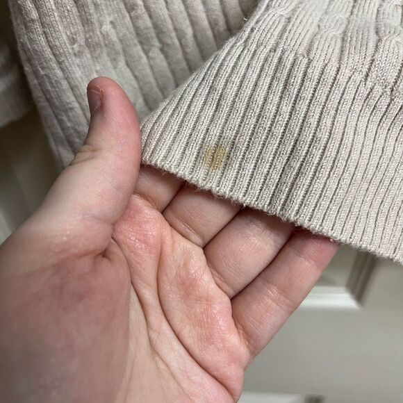 VTG Y2K Faded Glory Preppy Beige and White Collared V-Neck Knit Sweater SZ M - Picture 4 of 4